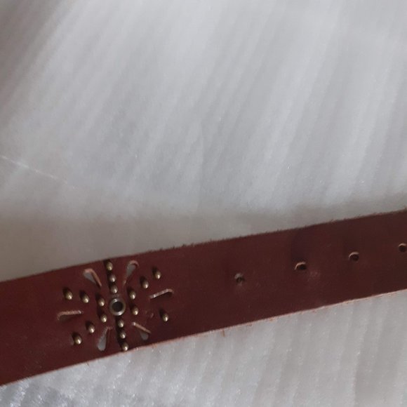 SOUTHERN -STYLE SMOKED BROWN 100%LEATHER  BELT WITH STUDS , RETRO LOOK - Picture 4 of 4